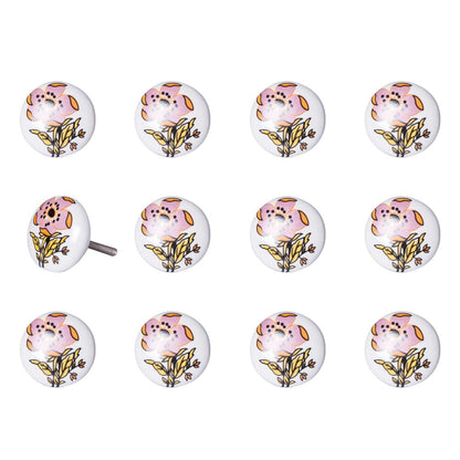 Set of Twelve Pink And White Floral Ceramic Drawer Pull Knobs HomeRoots