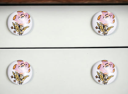 Set of Twelve Pink And White Floral Ceramic Drawer Pull Knobs HomeRoots