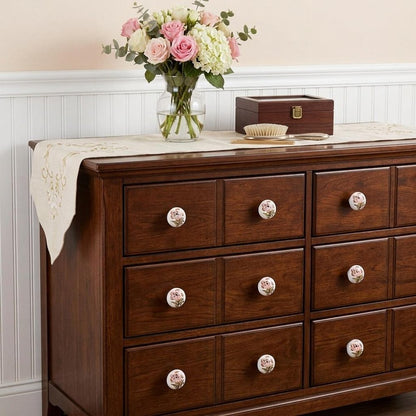 Set of Twelve Pink And White Floral Ceramic Drawer Pull Knobs HomeRoots