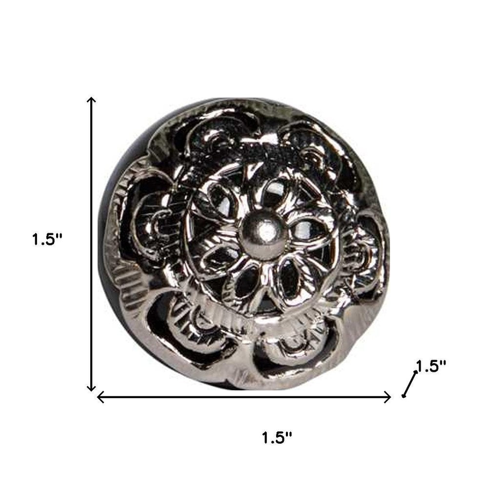 Set of Twelve Black And Silver Ceramic Filigree Floral Drawer Pull Knobs HomeRoots