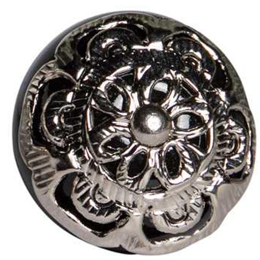 Set of Twelve Black And Silver Ceramic Filigree Floral Drawer Pull Knobs HomeRoots