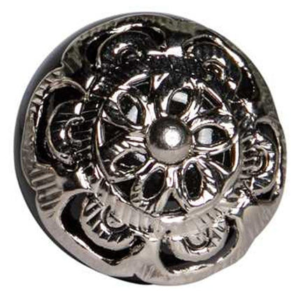 Set of Twelve Black And Silver Ceramic Filigree Floral Drawer Pull Knobs HomeRoots