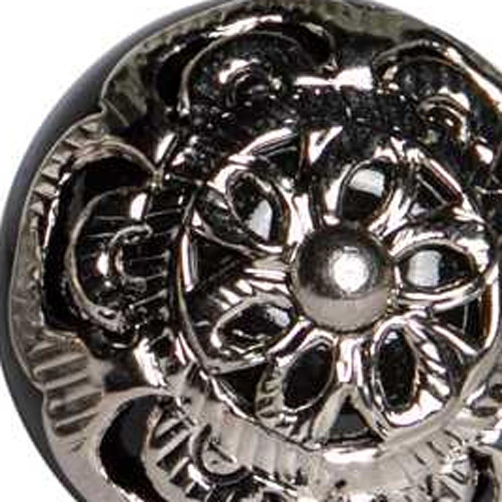 Set of Twelve Black And Silver Ceramic Filigree Floral Drawer Pull Knobs HomeRoots