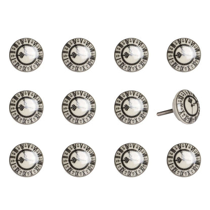 Set of Twelve Black And Gray Clock Face Ceramic Drawer Pull Knobs HomeRoots