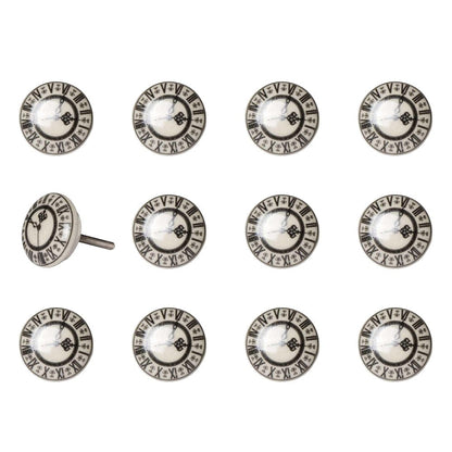 Set of Twelve Black And Gray Clock Face Ceramic Drawer Pull Knobs HomeRoots