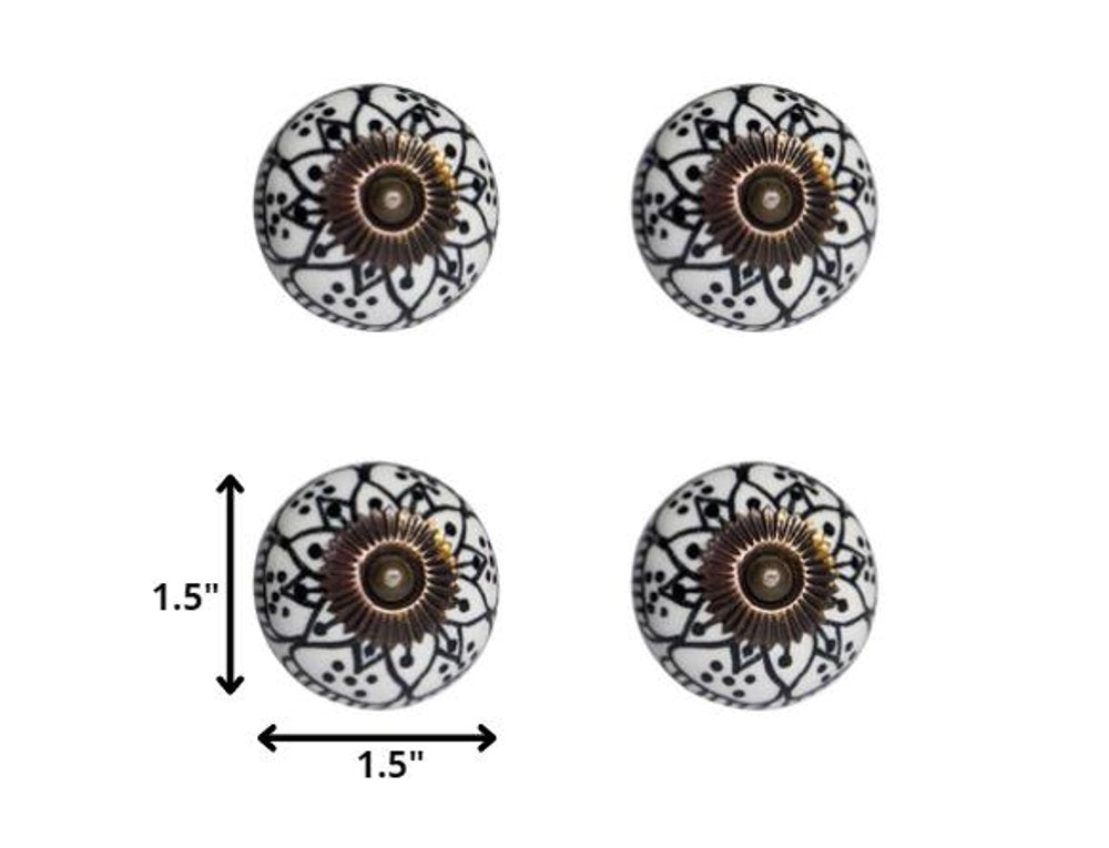 Set of Twelve Black And White Floral Ceramic Drawer Pull Knobs HomeRoots