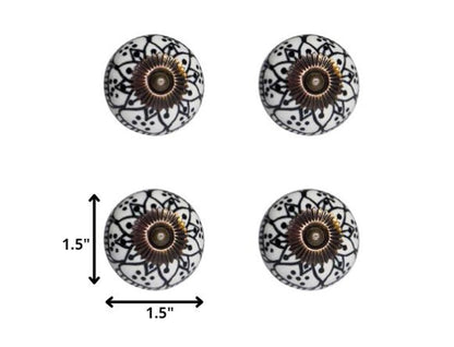 Set of Twelve Black And White Floral Ceramic Drawer Pull Knobs HomeRoots