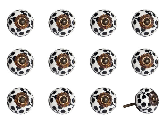 Set of Twelve Black White And Copper Ceramic Geometric Drawer Pull Knobs HomeRoots