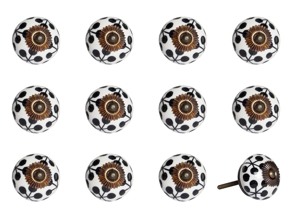 Set of Twelve Black White And Copper Ceramic Geometric Drawer Pull Knobs HomeRoots