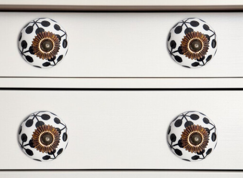 Set of Twelve Black White And Copper Ceramic Geometric Drawer Pull Knobs HomeRoots