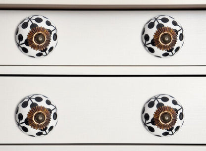 Set of Twelve Black White And Copper Ceramic Geometric Drawer Pull Knobs HomeRoots
