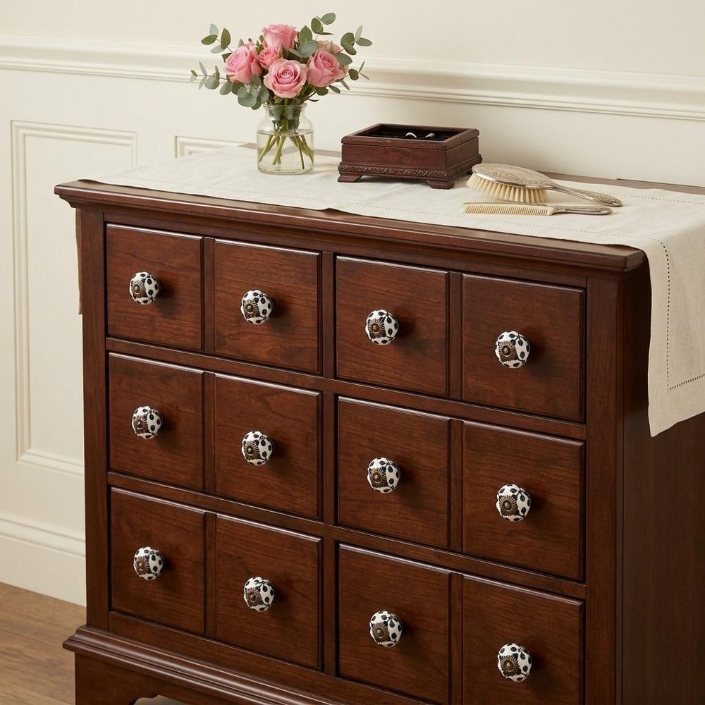 Set of Twelve Black White And Copper Ceramic Geometric Drawer Pull Knobs HomeRoots