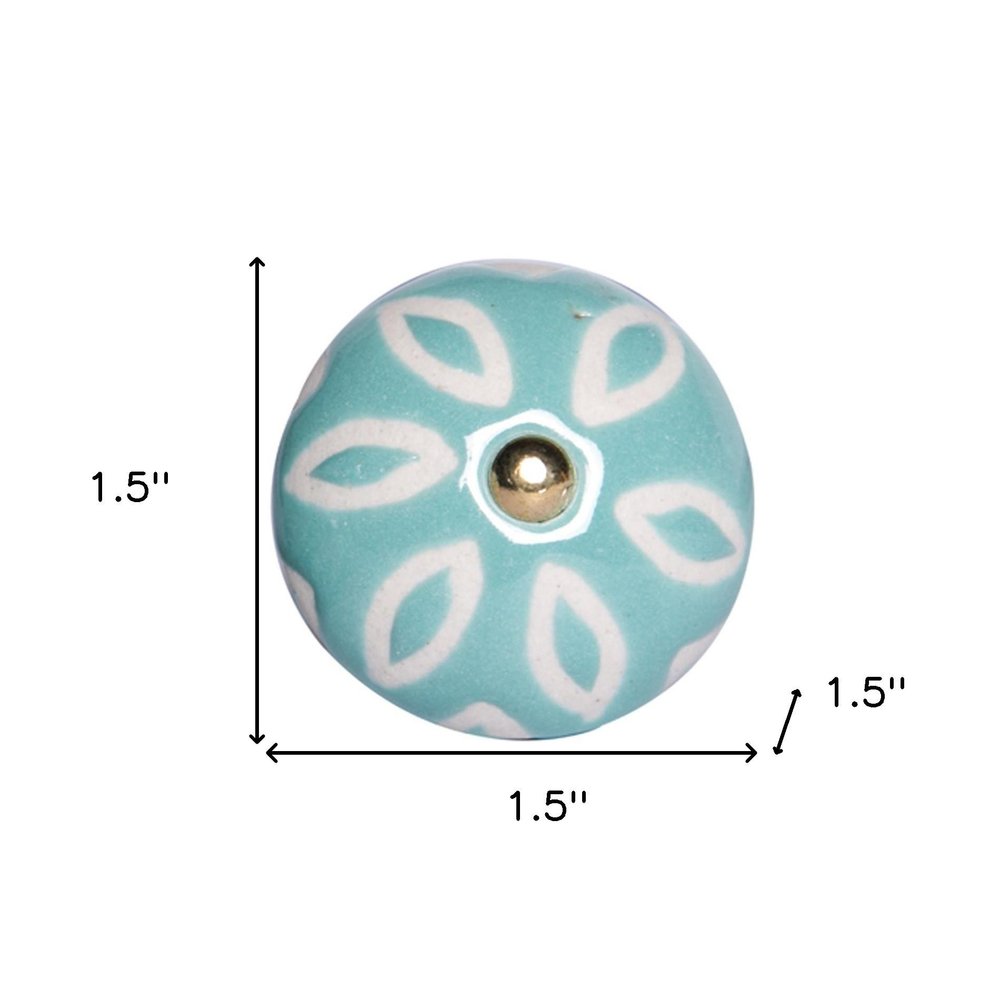 Set of Twelve Aqua And White Geometric Ceramic Drawer Pull Knobs HomeRoots