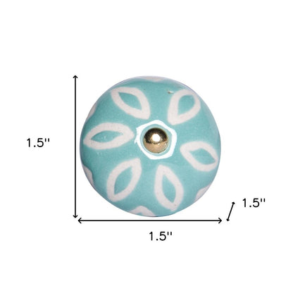Set of Twelve Aqua And White Geometric Ceramic Drawer Pull Knobs HomeRoots