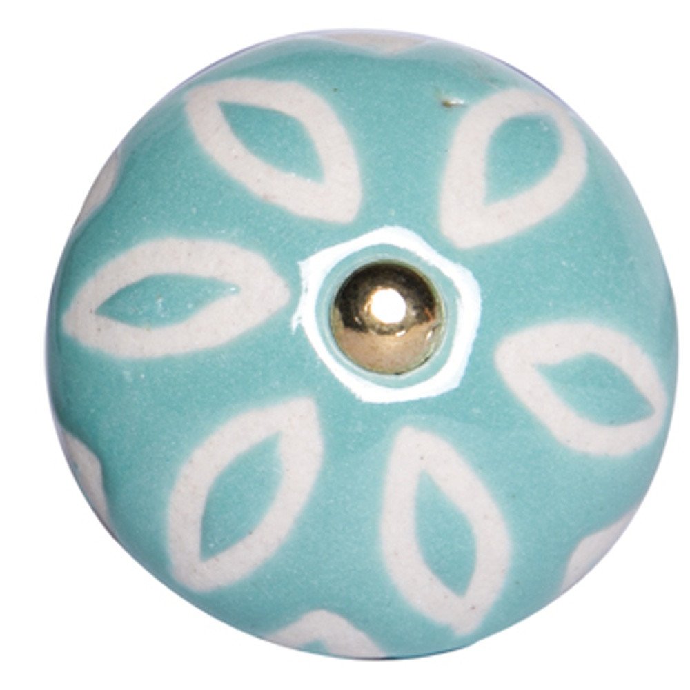 Set of Twelve Aqua And White Geometric Ceramic Drawer Pull Knobs HomeRoots