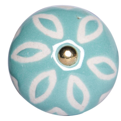 Set of Twelve Aqua And White Geometric Ceramic Drawer Pull Knobs HomeRoots