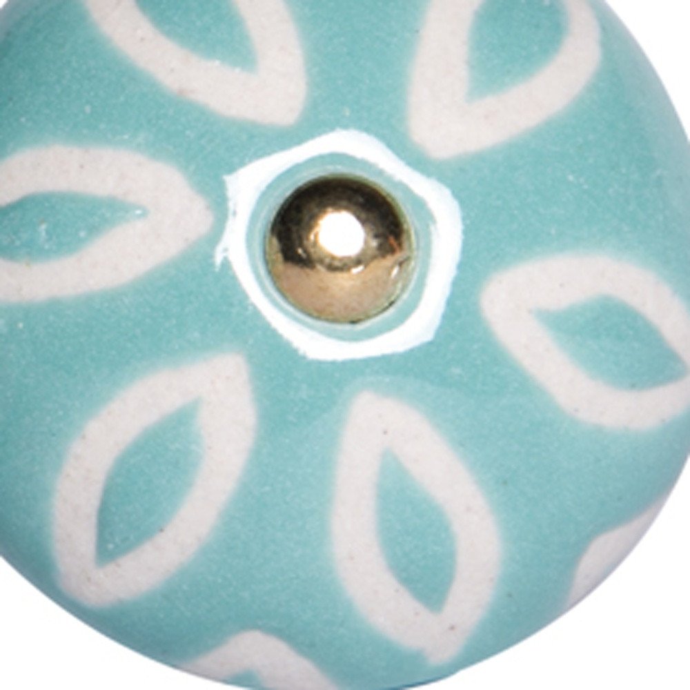 Set of Twelve Aqua And White Geometric Ceramic Drawer Pull Knobs HomeRoots