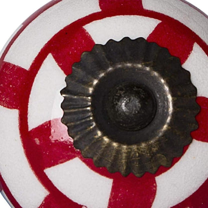Set of Twelve Red And White Geometric Ceramic Drawer Pull Knobs HomeRoots