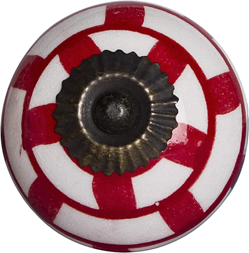 Set of Twelve Red And White Geometric Ceramic Drawer Pull Knobs HomeRoots