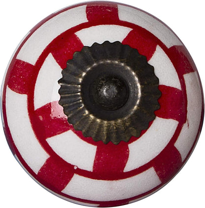 Set of Twelve Red And White Geometric Ceramic Drawer Pull Knobs HomeRoots