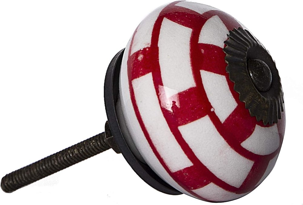 Set of Twelve Red And White Geometric Ceramic Drawer Pull Knobs HomeRoots