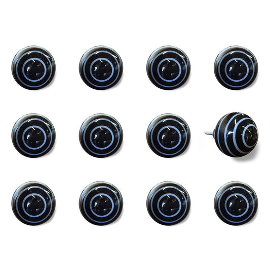 Set of Twelve Blue And Black Ceramic Drawer Pull Knobs HomeRoots