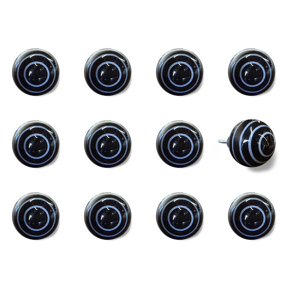 Set of Twelve Blue And Black Ceramic Drawer Pull Knobs HomeRoots