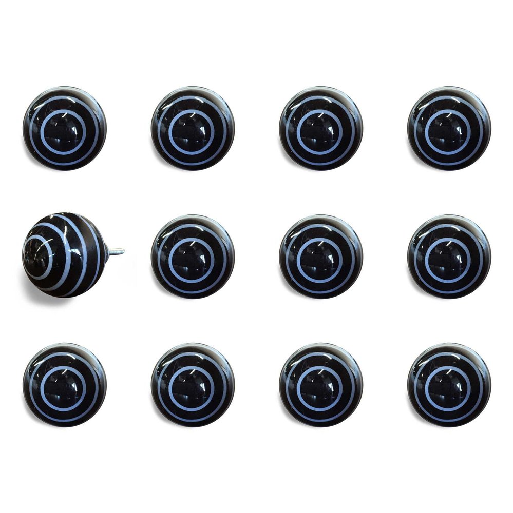 Set of Twelve Blue And Black Ceramic Drawer Pull Knobs HomeRoots