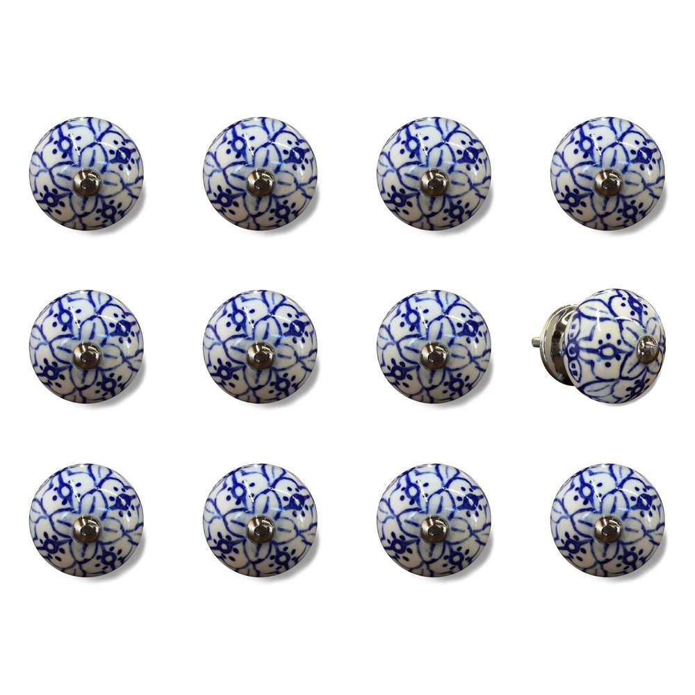 Set of Twelve Blue And White Ceramic Drawer Pull Knobs HomeRoots