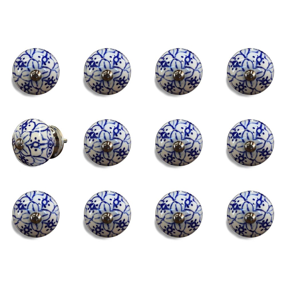 Set of Twelve Blue And White Ceramic Drawer Pull Knobs HomeRoots