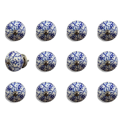 Set of Twelve Blue And White Ceramic Drawer Pull Knobs HomeRoots