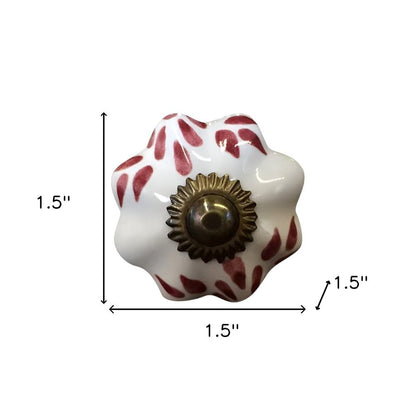 Set of Twelve Burgundy White And Copper Floral Ceramic Drawer Pull Knobs HomeRoots