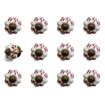 Set of Twelve Burgundy White And Copper Floral Ceramic Drawer Pull Knobs HomeRoots