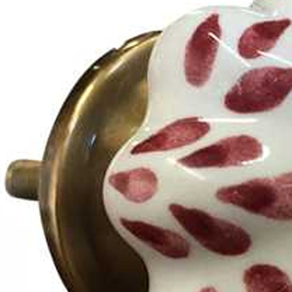 Set of Twelve Burgundy White And Copper Floral Ceramic Drawer Pull Knobs HomeRoots