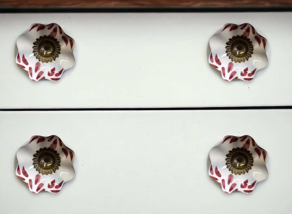 Set of Twelve Burgundy White And Copper Floral Ceramic Drawer Pull Knobs HomeRoots