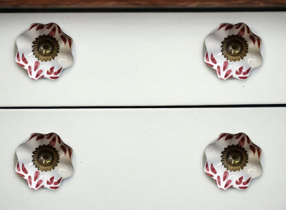 Set of Twelve Burgundy White And Copper Floral Ceramic Drawer Pull Knobs HomeRoots
