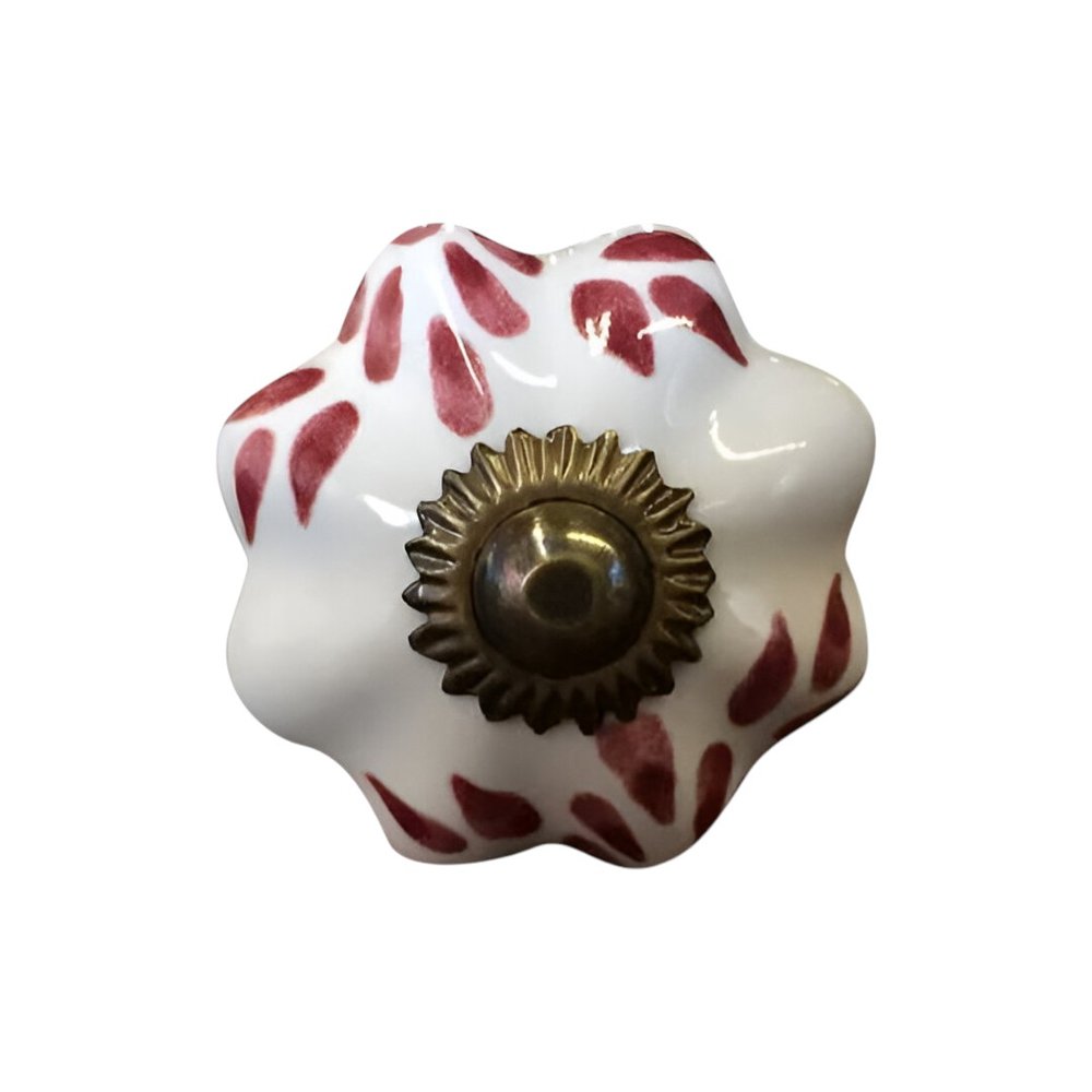 Set of Twelve Burgundy White And Copper Floral Ceramic Drawer Pull Knobs HomeRoots