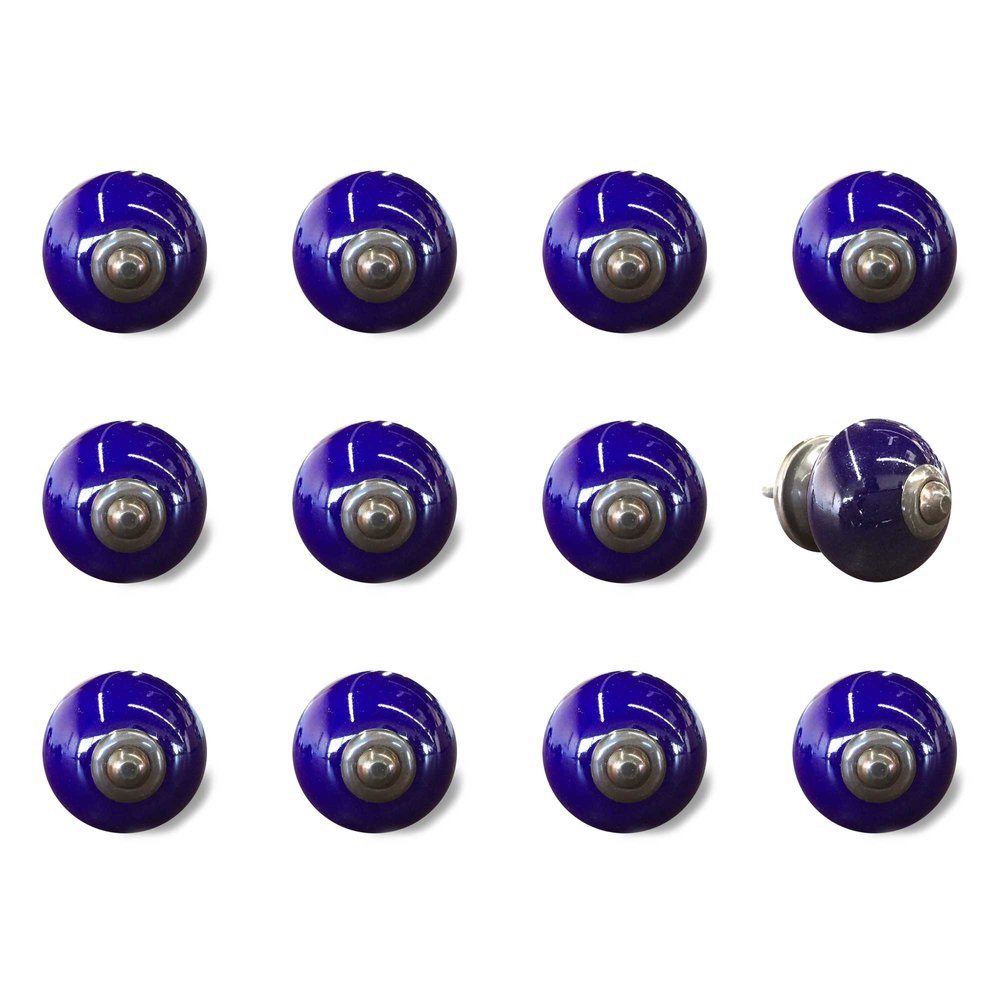 Set of Twelve Navy Blue Ceramic Drawer Pull Knobs HomeRoots