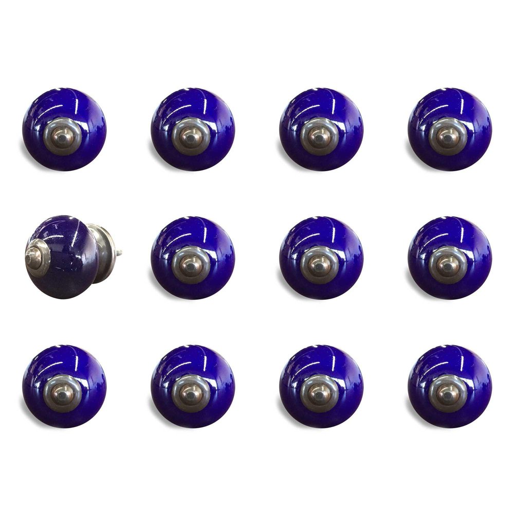 Set of Twelve Navy Blue Ceramic Drawer Pull Knobs HomeRoots