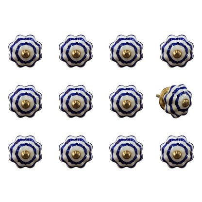 Set of Twelve Blue White And Copper Floral Ceramic Drawer Pull Knobs HomeRoots