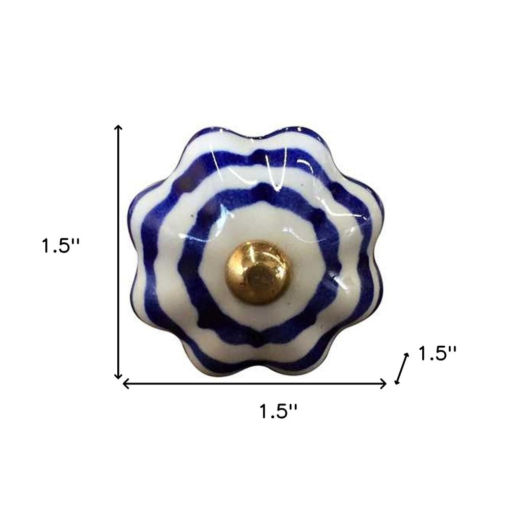 Set of Twelve Blue White And Copper Floral Ceramic Drawer Pull Knobs HomeRoots