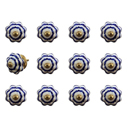 Set of Twelve Blue White And Copper Floral Ceramic Drawer Pull Knobs HomeRoots