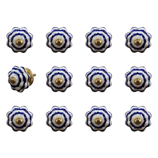 Set of Twelve Blue White And Copper Floral Ceramic Drawer Pull Knobs HomeRoots