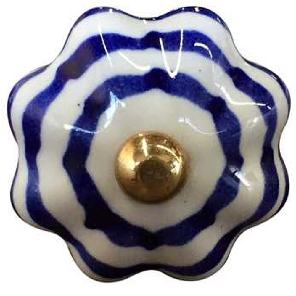 Set of Twelve Blue White And Copper Floral Ceramic Drawer Pull Knobs HomeRoots