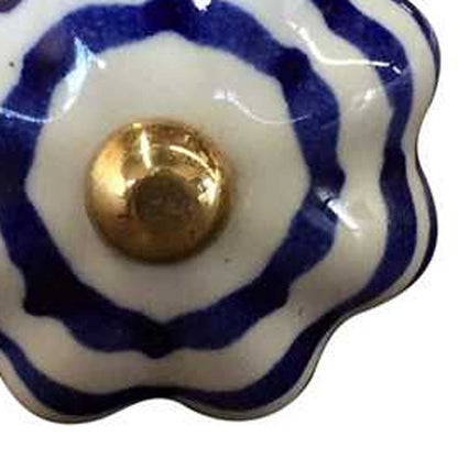 Set of Twelve Blue White And Copper Floral Ceramic Drawer Pull Knobs HomeRoots
