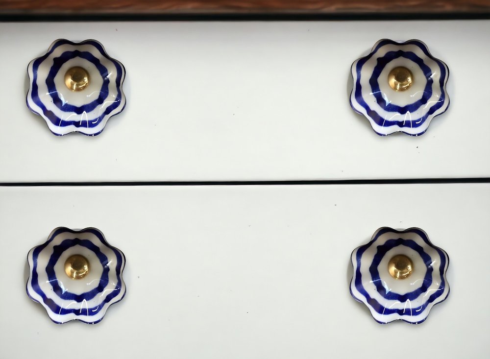 Set of Twelve Blue White And Copper Floral Ceramic Drawer Pull Knobs HomeRoots