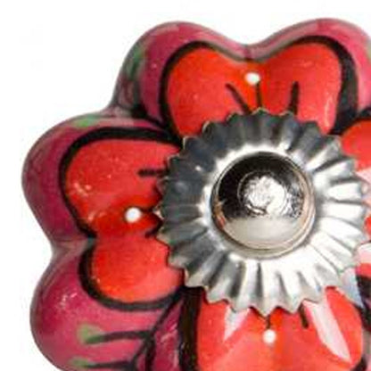 Set of Twelve Red Pink And Green Floral Ceramic Drawer Pull Knobs HomeRoots