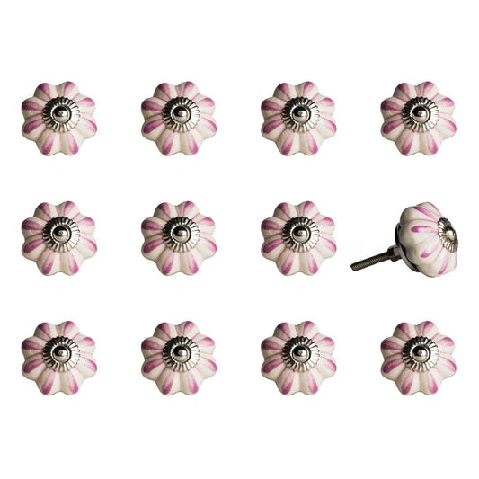 Set of Twelve Pink And Cream Ceramic Drawer Pull Knobs HomeRoots