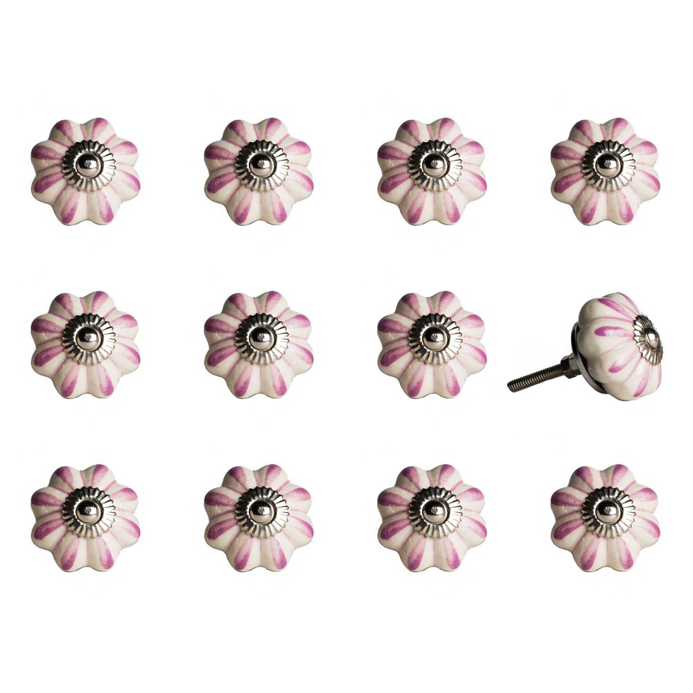 Set of Twelve Pink And Cream Ceramic Drawer Pull Knobs HomeRoots