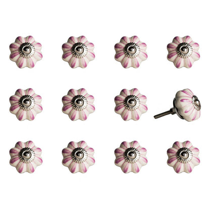 Set of Twelve Pink And Cream Ceramic Drawer Pull Knobs HomeRoots